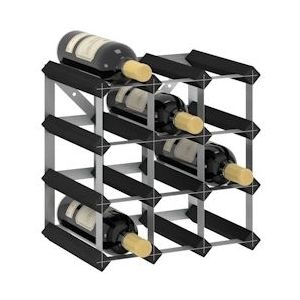 VidaXL-Wijnrek-voor-12-flessen-massief-grenenhout-zwart