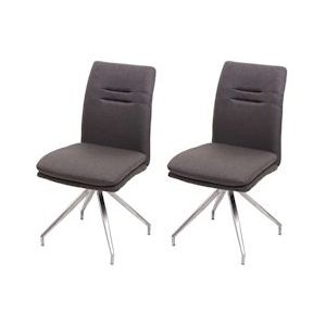 Mendler Set van 2 eetkamerstoelen HWC-H70, keukenstoel fauteuil stoel, stof/textiel geborsteld roestvrij staal ~ grijsbruin - grijs Textiel 73924