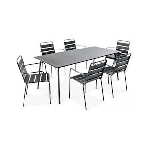 Oviala Business MobeventPro Rechthoekige terrastafel L 180 x B 90 H 72 cm en 6 armstoelen L.55 x B.55 x H.83 cm - metaal - Grijs - grijs Staal 103633