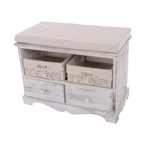 Mendler Bank commode met 2 manden 42x62x33cm, shabby look, vintage ~ wit - wit Massief hout 30440