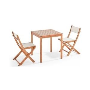 Oviala Business Set van tafel en 2 klapstoelen in textilene en wit eucalyptus - Oviala - wit Massief hout 106568