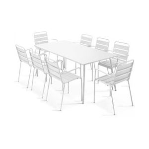 Oviala Business Tuintafel en 8 witte metalen fauteuils - Oviala - wit Staal 101854