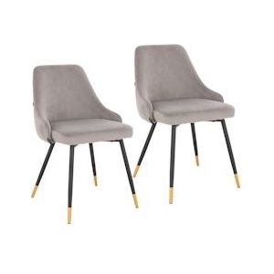 SVITA ALICE set van 2 eetkamerstoelen gestoffeerde stoel met rugleuning fluweel grijs goud - grijs 91332