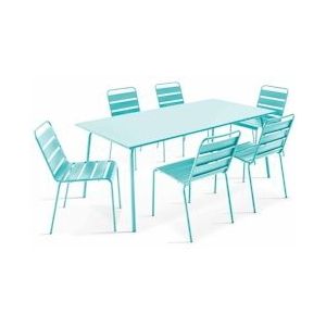 Oviala Business Set van tuintafel en 6 turquoise metalen stoelen - blauw Staal 109243