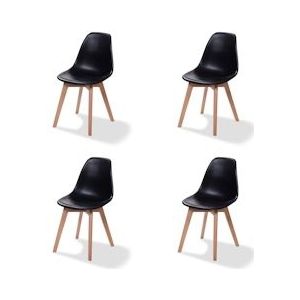 Keeve Stapelbare stoel zwart, berkenhouten frame en kunststof zitting - SET VAN 4 - zwart Polypropyleen, kunststof 6096735237259