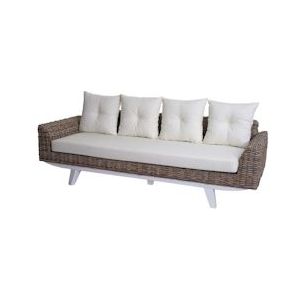 Mendler Sofa HWC-M32, 4-zits bank rotan loungebank met kussens, 209cm Kubu rotan natuurlijke stof/textiel bekleding crème - bruin 104090