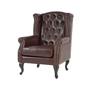 Mendler Fauteuil Relax fauteuil Club fauteuil Vleugel fauteuil Chesterfield, kunstleer ~ antiek bruin zonder voetenbankje - bruin Synthetisch materiaal 32432+32433
