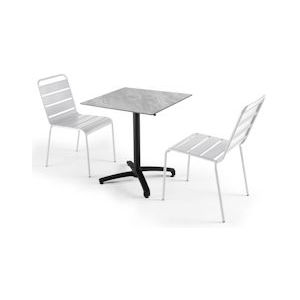 Oviala Business Set marmeren laminaat tuintafel en 2 witte stoelen - Oviala - wit Metaal 108165