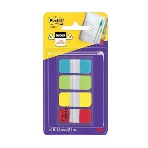 Post-it index Strong, ft 15,8 x 38,1 mm, blister met 4 kleuren, 10 tabs per kleur - 704296