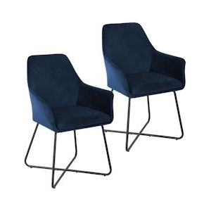 SVITA JOSIE Dining set van 2 eetkamerstoelen fauteuil gestoffeerde stoel fluweel donkerblauw - blauw Polyester 90521