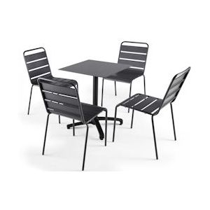 Oviala Business Set van zwart gelamineerde terrastafel en 4 grijze stoelen - grijs Metaal 108197