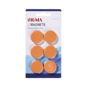SIGMA Magneten, polystyreen, Ø 3,2 cm, oranje, 6 stuks - oranje Multi-materiaal 983250