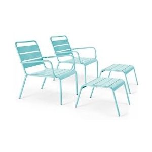 Oviala Business Set van 2 relaxfauteuils met turquoise metalen voetensteun - blauw Staal 109296