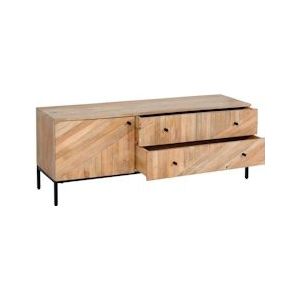 Mendler TV-rek HWC-L95, TV-standaard TV-tafel lowboard TV-meubel ladekast, massief mangohout 56x145x43cm, naturel - beige Massief hout 103178