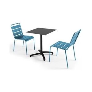 Oviala Business Set van zwarte laminaat tuintafel en 2 Pacific blauwe stoelen - Oviala - blauw Metaal 108175