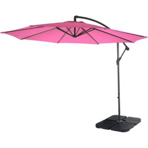 Mendler Acerra zweefparasol, parasol, Ø 3m kantelbaar, polyester/staal 11kg ~ roze met voet - roze Textiel 76496+31831