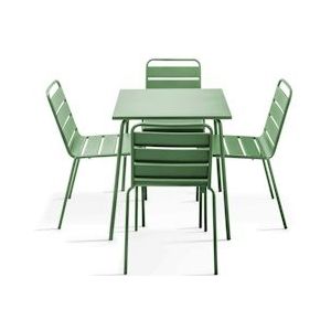 Oviala Business Cactusgroene metalen tuintafel en 4 stoelen - Oviala - groen Staal 107882