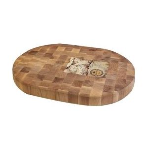 Ovalen houten snijplank - 44 x 32 x 4,5 cm - Horeca kwaliteit hakblok hout - Bruin - zwart Gietijzer MA-8877