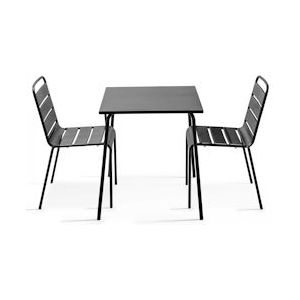 Oviala Business Vierkante tuintafel en 2 grijze stalen stoelen - Oviala - grijs Staal 106869