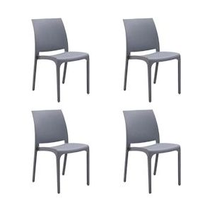 Set van 4 stapelbare stoelen van hars, gemaakt in Italië, ontwerp voor binnen- en buitengebruik, SOFIA lichtgrijs - grijs DH99438