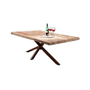 SIT Möbel Eettafel 220 cm | 50 mm Tafelblad Teak natuur | Onderstel Metaal antiek bruin | B 220 x D 100 x H 76 cm | 15842-00 | Serie TABLE & BENCHES - meerkleurig Multi-materiaal 15842-00