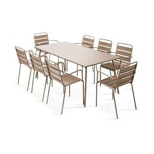 Oviala Business Set van 8 taupe metalen fauteuils en tuintafel - Oviala - grijs Staal 104710
