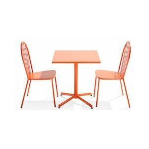Oviala Business Set van vierkante verstelbare terrastafel en 2 oranje bistrostoelen - oranje Staal 109479