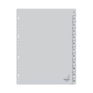 Kangaro tabblad A4 cijfers PP 120 micron 23r. 12 delig grijs extra breed - grijs Polypropyleen, kunststof G412CM-B