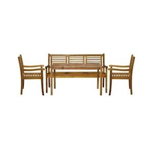 Möbilia 4-delige tuinzitgroep | 1 tafel, 2 fauteuils, 1 bank | acaciahout naturel | 31020022 | Serie GARTEN - beige Hout 31020022
