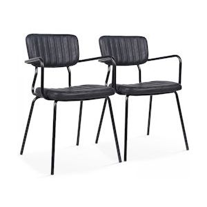 Oviala Business Set van 2 stoelen met armleuningen in zwart gecoate stof - zwart Textiel 108246