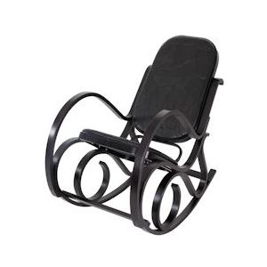 Mendler Schommelstoel M41, draaifauteuil TV-fauteuil, massief hout ~ walnoot look, zwart patchwork leer - zwart Massief hout 12260