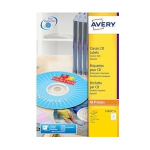 Avery L7676-25 CD etiketten, diameter 117 mm, 50 etiketten, wit - wit 4004182056073