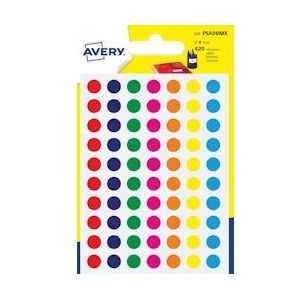 Avery PSA08MX ronde markeringsetiketten, diameter 8 mm, blister van 420 stuks, geassorteerde kleuren - 5014702026324