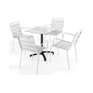 Oviala Business Set van marmeren laminaat tuintafel en 4 witte fauteuils - Oviala - wit Metaal 108132