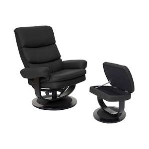 Mendler Relaxfauteuil HWC-C16, TV-fauteuil TV-fauteuil met opbergvak, kunstleer ~ zwart - zwart Synthetisch materiaal 55629