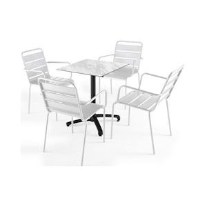 Oviala Business Set van marmeren laminaat tuintafel en 4 witte fauteuils - Oviala - wit Metaal 108154