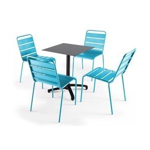 Oviala Business Set van zwart gelamineerde terrastafel en 4 blauwe stoelen - blauw Metaal 108200