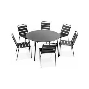 Oviala Business Ronde tuintafel en 6 stoelen in antraciet metaal - grijs Staal 105021