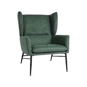 Mendler Loungestoel HWC-L62, wing chair cocktail fauteuil gestoffeerde fauteuil, stof/textiel metaal ~ groen - groen Textiel 117258