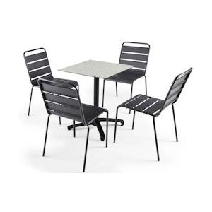Oviala Business Gelamineerde tuintafel 60 x 60cm terrazzo en 4 grijze palavas stoelen - Oviala - grijs Metaal 108218