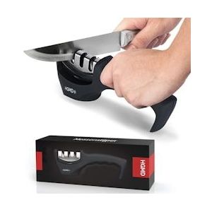 HGMD® Luxe Messenslijper - 3 Standen - Zwart - Antislip - Scharenslijper - Messen slijper - Knife sharpener