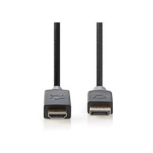 Nedis DisplayPort-Kabel - DisplayPort Male - HDMI Connector - 4K@60Hz - Verguld - 2.00 m - Rond - PVC - Antraciet - Polybag - 5412810322701