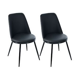 Merax eetkamerstoel (2 stuks), set van 2 keukenstoelen, metalen frame, gestoffeerde stoel voor woonkamer, PU, ​​zwart - zwart Multi-materiaal WF317109AAS