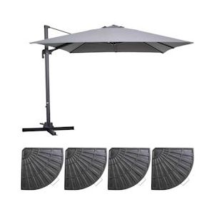 Oviala Business Offset parasol 3x3m en 4 verzwaarde grijze aluminium platen - grijs 107297