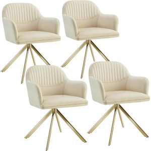 tectake Lona fluwelen draaistoel met dikke vulling - creme/goud, Set van 4 - 405696 - beige Staal 405696