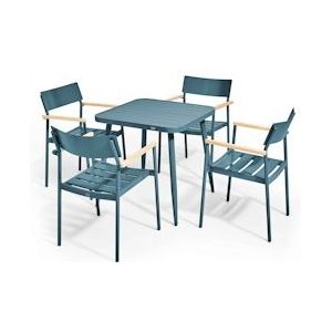 Oviala Business Tuintafel en 4 stoelen in aluminium/hout - Oviala - blauw Aluminium 108684