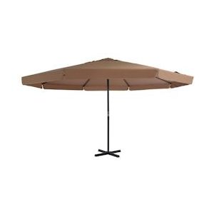 <p>Deze elegante hangende parasol is de perfecte keuze om wat schaduw te creëren en jezelf te beschermen tegen schadelijke uv-straling. Het parasoldoek is gemaakt van uv-beschermend en anti-vervagend polyester, waardoor het je optimaal beschermt tegen de zon en gemakkelijk schoon te maken is.</p>
<p>De parasol wordt geleverd met een stevige kruisvoet voor extra stabiliteit. De sterke aluminium paal en de 8 duurzame baleinen maken de parasol zeer stabiel en duurzaam. Dankzij het zwengelmechanisme kan de parasol eenvoudig geopend en gesloten worden.</p>
<p>Het product is eenvoudig te monteren. Let op, wij adviseren om het doek te behandelen met een waterdichtmakende spray als het wordt blootgesteld aan zware regenval.</p>
<ul>
  <li>Kleur doek: taupe</li>
  <li>Materiaal: stof met PA coating en aluminium</li>
  <li>Materiaal hoes: stof</li>
  <li>Totale afmetingen: 500 x 385 cm (ø x H)</li>
  <li>Afmetingen kruisvoet: 100 x 100 cm (L x B)</li>
  <li>Diameter paal: 58 mm</li>
  <li>Met luchtventilatie en zwengelsysteem</li>
  <li>Inclusief 8 aluminium baleinen</li>
  <li>Materiaal: Polyester: 100%</li>
</ul>
