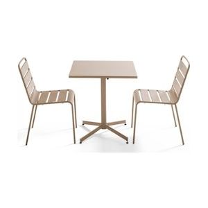 Oviala Business Vierkante tuintafel en 2 taupe metalen stoelen - Oviala - grijs Staal 106883