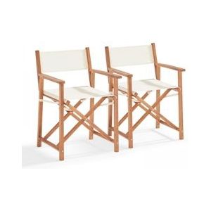 Oviala Business Set van 2 vouwstoelen in wit textilene en eucalyptus - Oviala - wit Massief hout 106565
