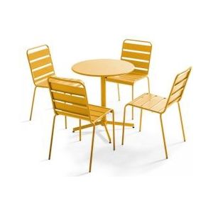 Oviala Business Ronde tuintafel en 4 gele stoelen - Oviala - geel Staal 107899